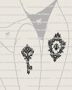 Best friend lock and key set displayed on front thigh placement, split pair so each person wears one design.