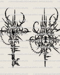Matching lock and key tattoo stencil set in cybersigilism style, two separate designs shown together, instant download files.