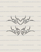 Full view of matching neotribal heart and butterfly cyber tribal tattoo stencils, gothic cybersigilism line art ready for instant download.