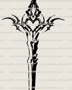 digital blackwork dagger with a gothic heart centerpiece and filigree detailing, displayed as a clean stencil sheet for artists planning body placements