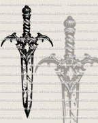 Medieval dagger tattoo design, simple dagger silhouette with classic crossguard, dagger tattoo stencil made for crisp resizing.