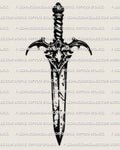 Medieval dagger tattoo stencil with period guard and straight blade, clean linework dagger tattoo stencil for sharp placement.