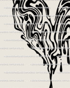 Hand-drawn liquid marble heart tattoo design with dripping lines, abstract surreal form shown as digital stencil ready for printing or transfer.