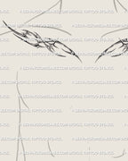 angled view of cyber tribal collarbone tattoo on man, sharp mirrored sigil shape placed above chest line