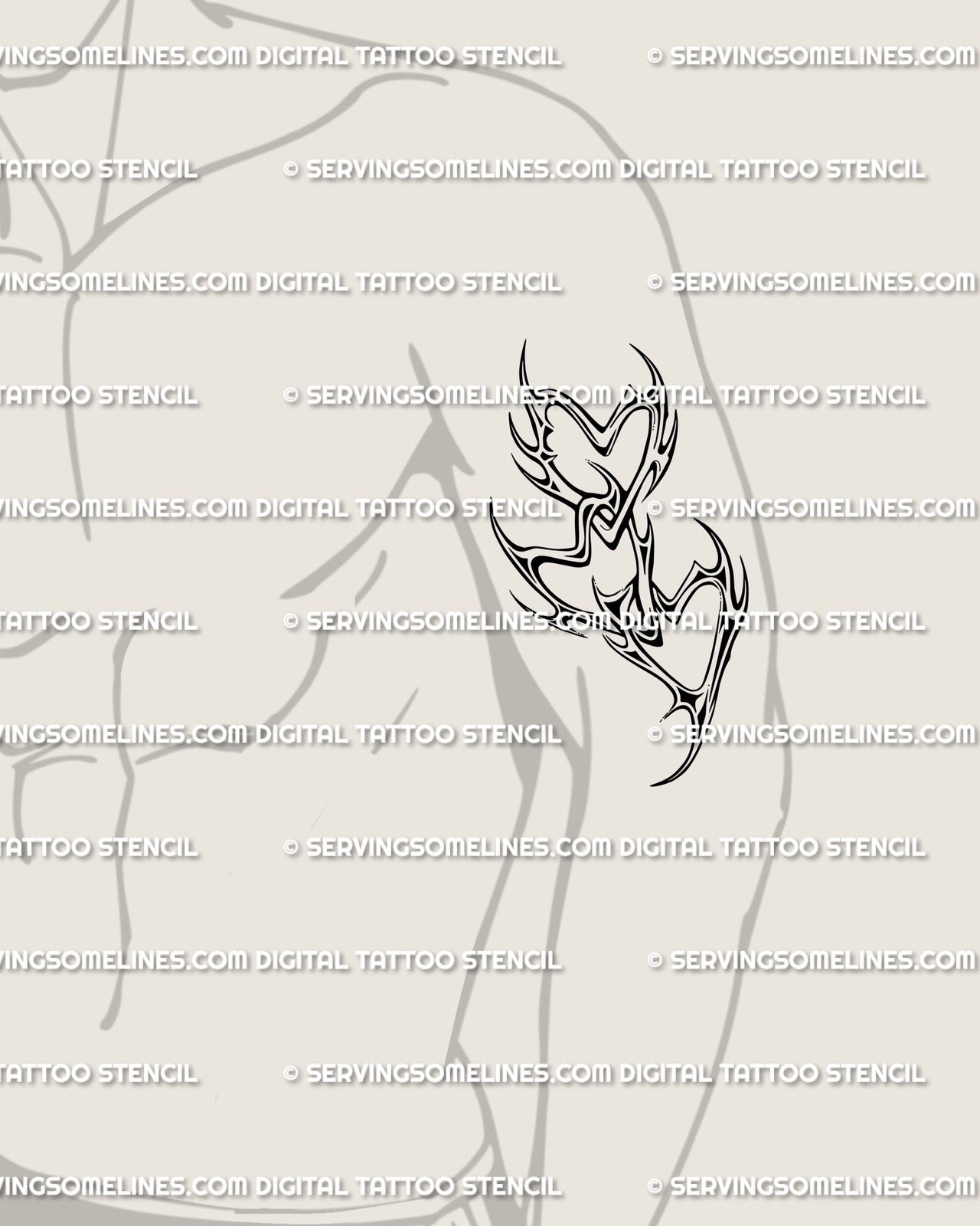 Futuristic gothic heart tattoo design shown on men’s arm placement, bold cyber chain lines with spiky symmetrical balance.