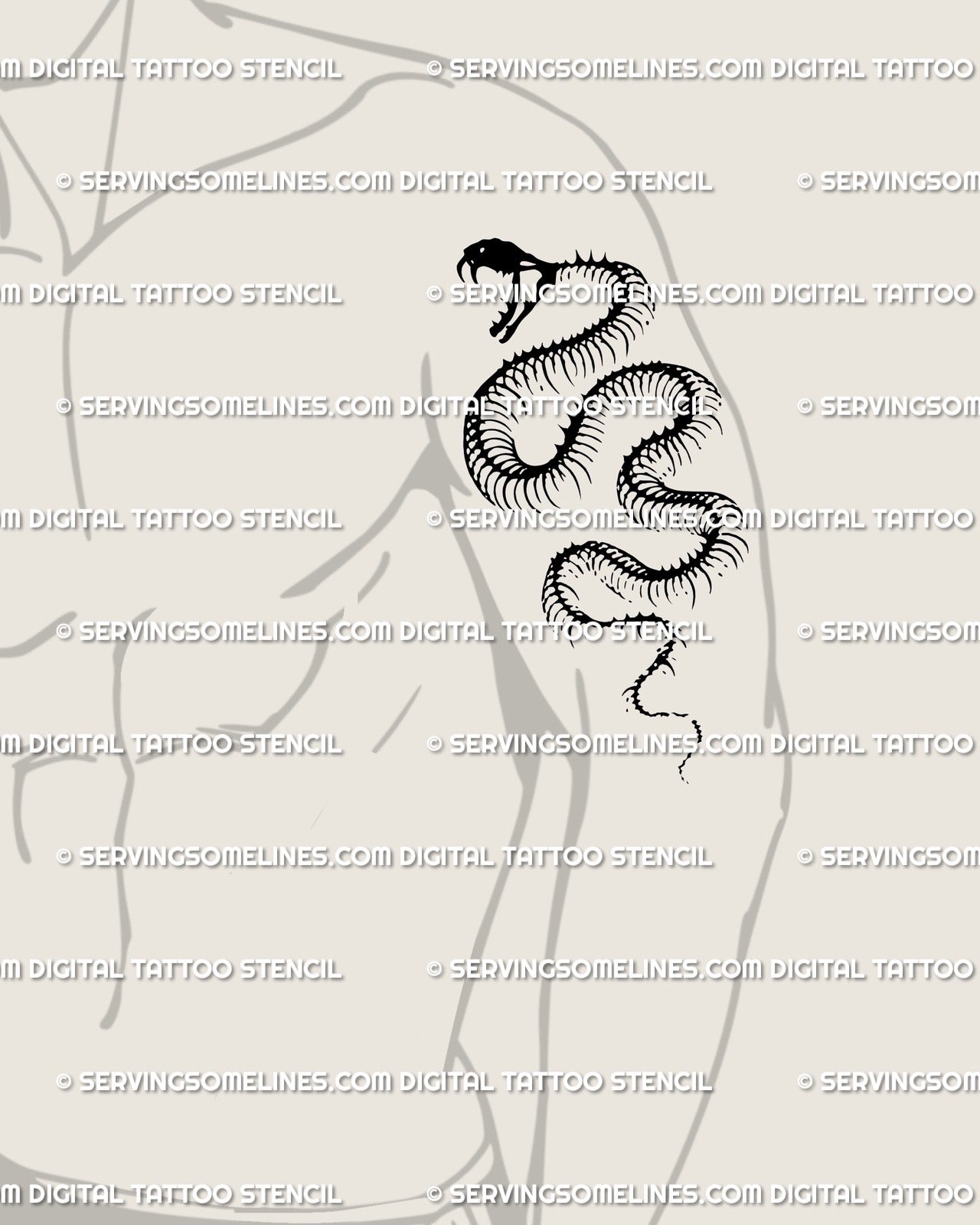 Men’s arm snake skeleton tattoo design, digital gothic serpent artwork wrapping along forearm for flow.