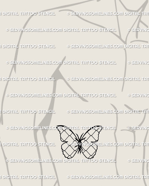 Barbed wire butterfly tattoo with mesh wings displayed on a man’s side torso, clean sharp outline giving a bold masculine alternative butterfly tattoo look