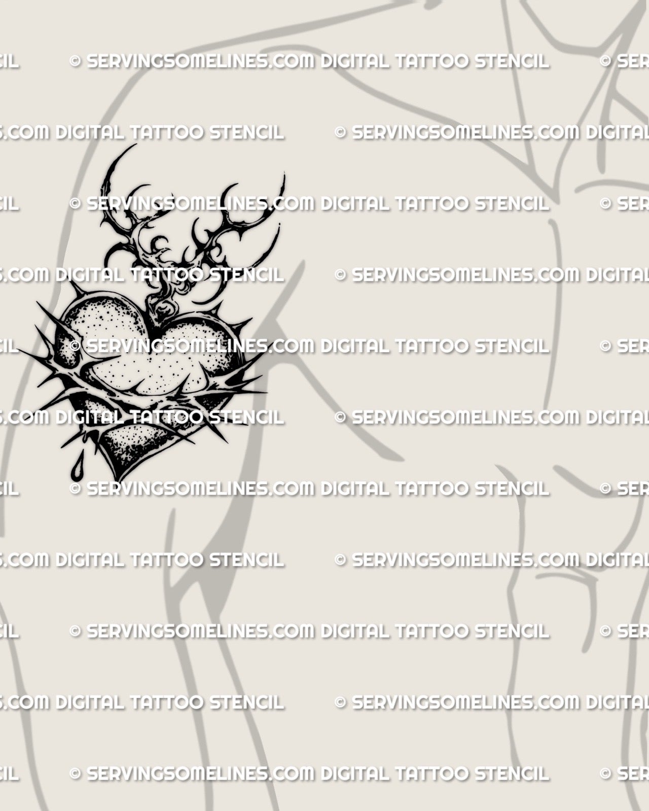 Men’s biceps placement, dark sacred heart with barbed wire wrap, thorn crown, flame tips, strong blackwork contrast