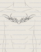 Men’s collarbone mockup showing the ornamental heart outline tattoo stencil, clean outlined curves sitting naturally across the upper chest for a bold sharp look.