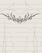 mens collarbone placement showing a chrome metal tribal tattoo wider across the upper chest with cyber styled blade details