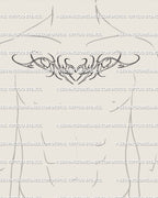 Men’s modern tribal heart chest tattoo stencil, symmetrical cyber-tribal chestpiece pattern with clean minimal ornamental flow