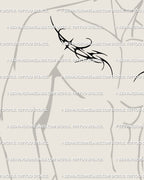 Side view showing one half of neo tribal chest tattoo stencil on male body, cyber tribal linework flowing across chest in bold symmetry. 