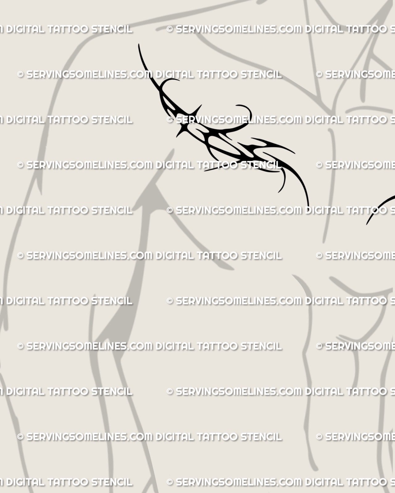 Side view showing one half of neo tribal chest tattoo stencil on male body, cyber tribal linework flowing across chest in bold symmetry. 