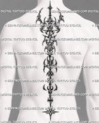 Mens neotribal spine tattoo stencil digital download with long cybersigil back design placement