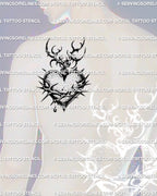 Shown on men’s shoulder placement, dark sacred heart with barbed wire wrap, thorn crown detail, cybertribal flame tips, blackwork style
