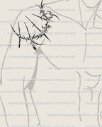 Digital stencil preview of cybersigilism moon tattoo on man’s shoulder front, blackwork tribal line art crescent design. 