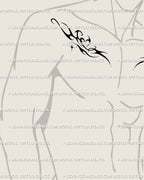 Side view of male collarbone placement showing symmetrical neo-tribal flaming heart tattoo digital stencil preview. 