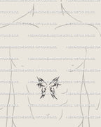 Men’s sternum butterfly tattoo design in cyber sigilism linework, symmetrical spiky wings and minimal tribal inspired energy