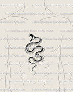 Men’s sternum snake tattoo stencil, gothic serpent skeleton artwork centered for dark ornamental body flow. 