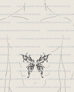 male stomach mockup featuring dark butterfly wings with bold spiky details and a masculine gothic wing silhouette