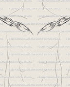 man wearing full cyber tribal collarbone tattoo pair, mirrored cybersigil shapes across both sides of chest