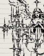 Minimal cybersigilism angel tattoo stencil with winged cross design, high resolution digital file prepared for stencil transfer
