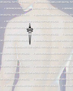 Minimal dagger tattoo shown on mens shoulder placement example, dagger small tattoo outline placed for a compact, clean silhouette