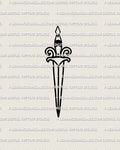 Minimal dagger tattoo stencil design preview, ultra clean outline blade and guard, dagger small tattoo stencil for instant download