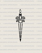 Minimal dagger tattoo stencil design preview, ultra clean outline blade and guard, dagger small tattoo stencil for instant download