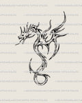Minimal dragon tattoo stencil digital download design with fine line flow and a clean modern silhouette