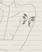 Minimal wing tattoo stencil displayed on womens upper arm placement example, small symbolic wing design with printable files.