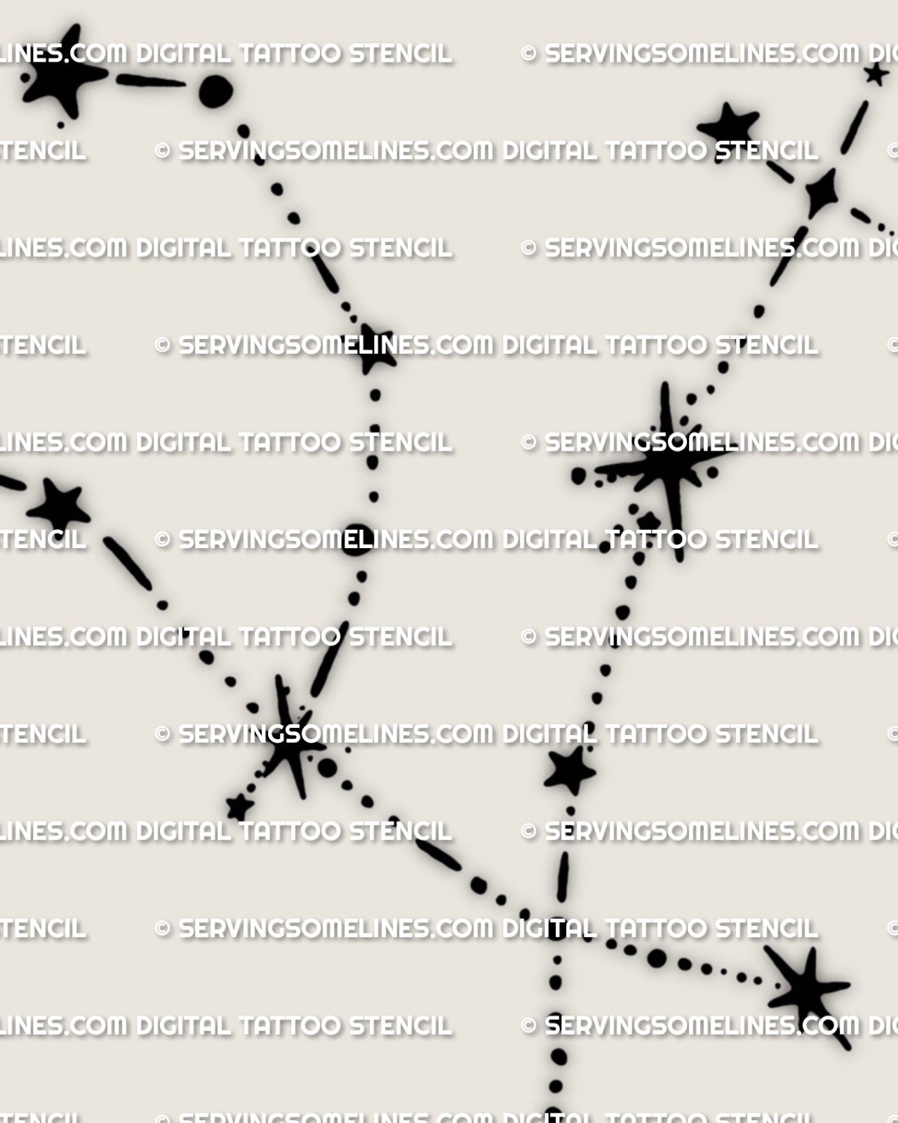 Minimalist Andromeda star constellation tattoo stencil, digital PNG PDF set for stencil transfer, clean constellation layout.