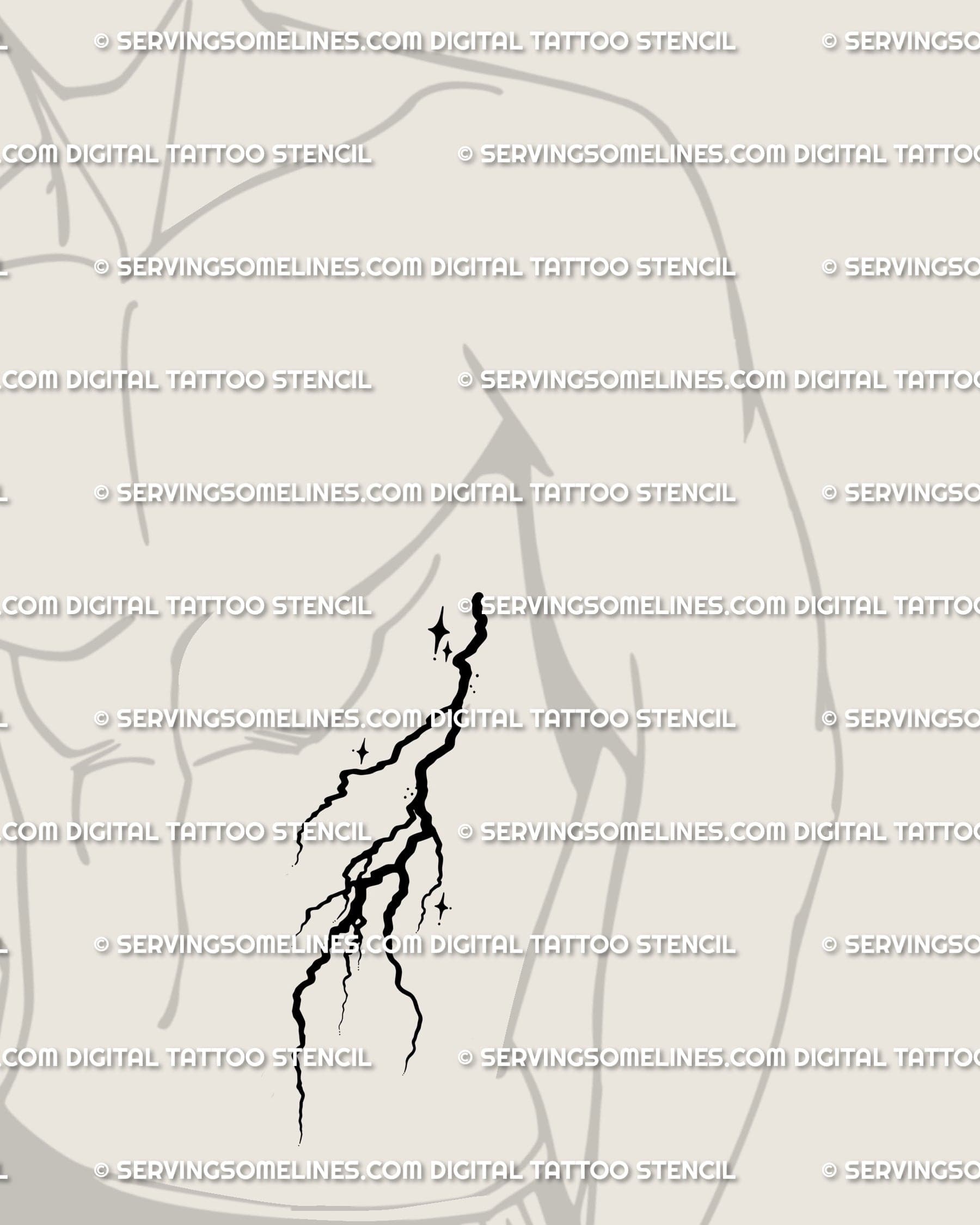 Minimalist thunderbolt tattoo on male side ribs, cyber tribal lightning stencil with gothic storm energy. 