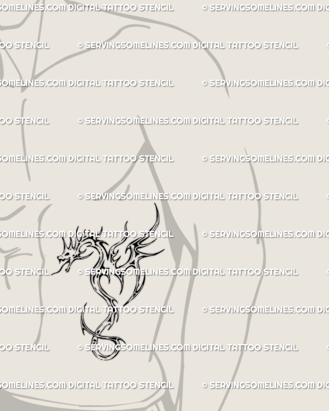 Modern dragon tattoo design displayed on mens side stomach placement with a light flowing silhouette and minimal linework