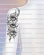 Multiple eyes tattoo stencil shown on back of upper arm placement example, digital stencil download for clean tattoo transfer.