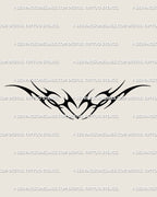 Neo-tribal heart tattoo stencil in cybersigilism blackwork style, digital line art with flame shapes and gothic Y2K edge aesthetic. 