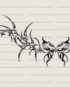 Close detail of the neotribal butterfly lower back tattoo stencil, showing pointed wing forms and the central butterfly shape.