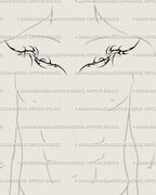 Neotribal collarbone tattoo stencil for men, mirrored cyber sigil tribal design in gothic Y2K style. Symmetrical digital stencil download for chest tattoos.