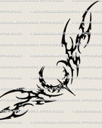 Neotribal crescent moon lower back tattoo stencil design shown as a full layout with a black moon center and waist-fit framing.
