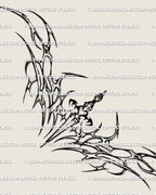 Neotribal dagger lower back tattoo stencil design shown as a full layout with a centered dagger and wide neotribal framing.