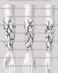 Neotribal forearm sleeve tattoo stencil shown as a wraparound lower arm preview from multiple angles