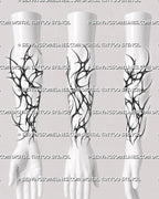 Neotribal forearm sleeve tattoo stencil shown as a wraparound lower arm preview from multiple angles