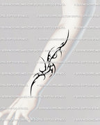 Neotribal forearm tattoo stencil in cyber sigilism style, medium-sized neo gothic tribal Y2K design. Hand-drawn digital download ready for tattoo artists.