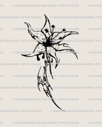 Neotribal gothic lily tattoo stencil design file, dark vertical flower artwork prepared as a printable tattoo download.