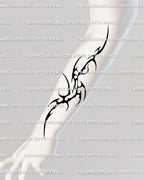 Neotribal half sleeve tattoo stencil on forearm, bold cyber sigilism design with neo gothic tribal Y2K flow. Printable digital file for tattoo sleeve ideas.