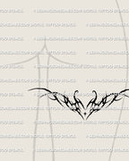 Neotribal heart tattoo shown on one back thigh with a compact heart shape and clean tribal silhouette