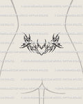 Neotribal heart butterfly lower back tattoo stencil download shown on women's lower back placement example.