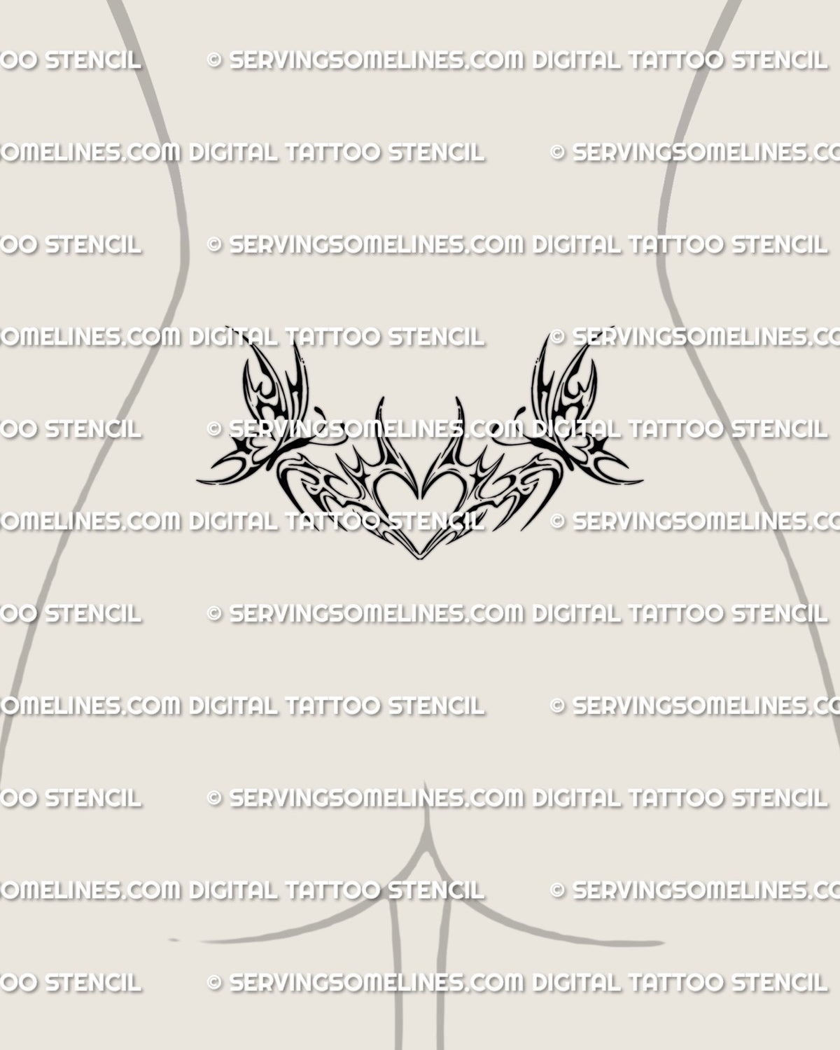 Neotribal Heart Butterfly Lower Back Tattoo Stencil Download ...