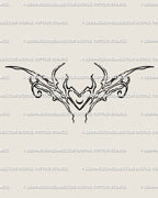Flat artwork of Taurus heart horns tattoo design, symmetrical neotribal cyber linework representing earthy balance and strength.