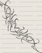 Neotribal heart lower back tattoo stencil design with a clear heart center and elongated outline framing